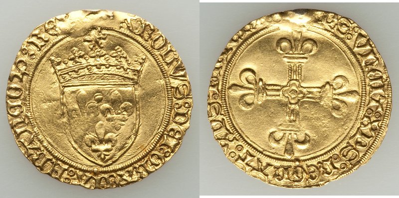 Charles VIII (1483-1498) gold Ecu d'Or au Soleil ND (1483-1498) XF (mount remove...