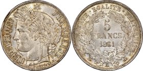 Republic 5 Francs 1851-A MS63 NGC, Paris mint, KM761.1. Light Golden color over otherwise frosty surface. 

HID09801242017
