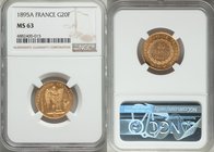 Republic gold 20 Francs 1895-A MS63 NGC, Paris mint, KM825. AGW 0.1867 oz.

HID09801242017