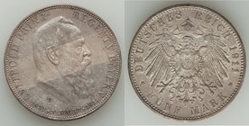 Bavaria. Leopold 5 Mark 1911-D UNC, Munich mint, KM999. 38mm. 27.82gm. Struck on the occasion of the Prince Regent's 90th birthday. Blue-gray toning w...