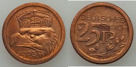 Wilhelm II copper Goetz Pattern 5-Piece Lot of Uncertified 25 Pfennigs 1908, 1) 25 Pfennig 1908-D - UNC, Munich mint, Schaaf-18/G31. 22.5mm. 4.24gm 2)...