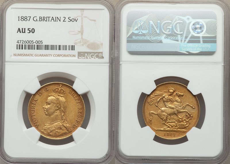 Victoria gold 2 Pounds 1887 AU50 NGC, KM768, S-3865. AGW 0.4710 oz.

HID09801242...