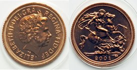 Elizabeth II gold Proof 1/2 Sovereign 2001, KM1001. With COA and original box of issue. AGW 0.1176 oz.

HID09801242017