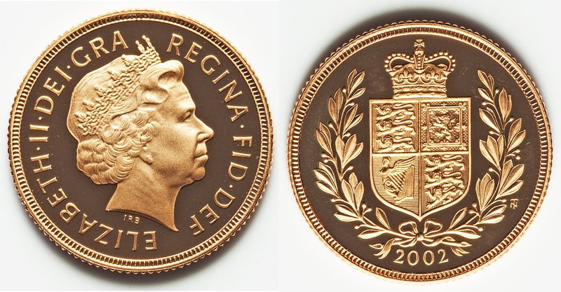 Elizabeth II gold Proof "Golden Jubilee" Sovereign 2002, KM1026. With COA and or...