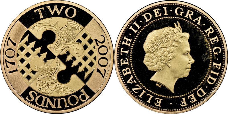 Elizabeth II gold Proof 2 Pounds 2007 PR68 Ultra Cameo NGC, KM1076b. Mintage: 75...