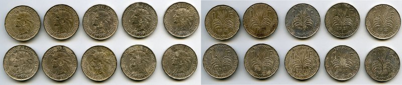 French Colony 10-Piece Lot of Uncertified Francs 1921 XF, KM46. 10 Piece Lot 192...