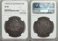 Charles IV 8 Reales 1793 NG-M XF40 NGC, Guatemala City mint, KM53. Nicely toned in deep gray and gold shades. 

HID09801242017