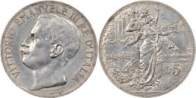 Vittorio Emanuele III "Kingdom Anniversary" 5 Lire 1911-R AU Details (Obverse Rim Damage) NGC, Rome mint, KM53. Mintage: 60,000. Struck for the 50th A...