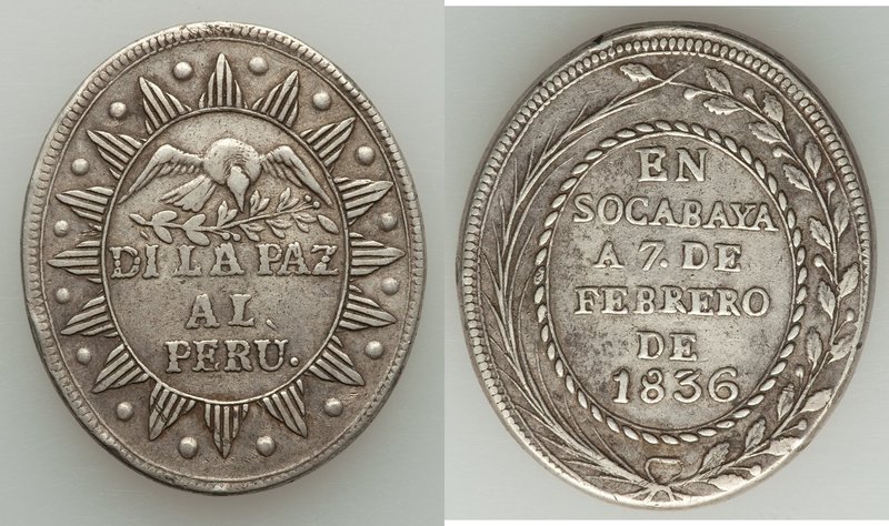 Republic silver Oval " Battle of Socabaya" Medal 1836 VF (mount removed), Fonrob...