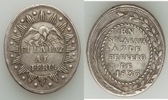 Republic silver Oval " Battle of Socabaya" Medal 1836 VF (mount removed), Fonrobert-9257. 27x32 mm. 16.21gm. Award medal for the Battle of Socabaya on...