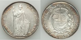 Republic 8 Reales 1852 LM-MB AU, Lima mint, KM142.10. 39.7mm. 28.00gm. Last year of type. Lustrous with peripheral toing and full strike.

HID09801242...