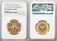 People's Republic gold Proof "St. Adalbert's Martyrdom" 200 Zlotych 1997-MW PR70 Ultra Cameo NGC, Warsaw mint, KM-Y323. Mintage: 2,000. AGW 0.4485 oz....
