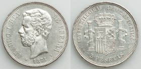 Amadeo I 5 pesetas 1871 (74) DE-M AU, Madrid mint, KM666. 37.5mm. 25.03gm. Satin white surfaces. From the Allen Moretti Swiss Collection

HID098012420...