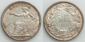 Confederation 5 Francs 1851-A XF, Paris mint, KM11. 37.3mm. 24.96gm. Light taupe toning, well struck. From the Allen Moretti Swiss Collection

HID0980...