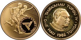 King Taufa'ahau Tupou IV gold Proof "Commonwealth Games" Hau 1982 PR68 Ultra Cameo NGC, KM79. Mintage: 400. Sold with original case of issue and certi...