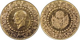 Republic gold "Monnaie De Luxe" 500 Kurush 1973 MS62 NGC, Istanbul mint, KM874. AGW 1.0345 oz. 

HID09801242017