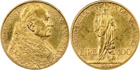Pius XI gold 100 Lire Anno XV (1936) MS62 NGC, KM10. AGW 0.1502 oz. 

HID09801242017