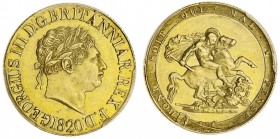 GREAT BRITAIN. George III, 1760-1820. Gold Sovereign, 1820, London. PCGS AU55. 7.99 g. 22.05 mm. Mintage: 2,101,994. S-3785C. Large date with open 2. ...
