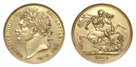 GREAT BRITAIN. George IV, 1820-30. Gold Sovereign, 1821, London. About extremely fine.. 7.99 g. 22.05 mm. Mintage: 9,405,114. S-3800. About extremely ...