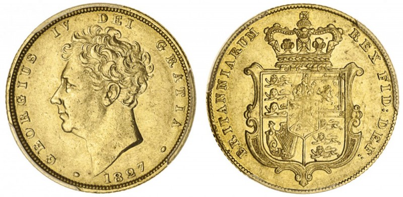 GREAT BRITAIN. George IV, 1820-30. Gold Sovereign, 1827, London. PCGS AU50. 7.99...