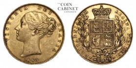 GREAT BRITAIN. Victoria, 1837-1901. Gold Sovereign, 1843, London. Good very fine.. 7.99 g. 22.05 mm. Mintage: 5,981,968. Marsh 26, S.3852. Good very f...
