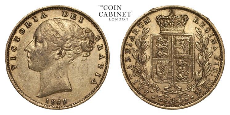 GREAT BRITAIN. Victoria, 1837-1901. Gold Sovereign, 1849, London. Very fine.. 7....
