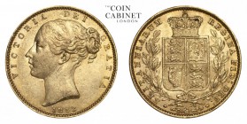 GREAT BRITAIN. Victoria, 1837-1901. Gold Sovereign, 1853, London. Extremely fine.. 7.99 g. 22.05 mm. Mintage: 10,597,993. Marsh 36, S.3852C. Extremely...