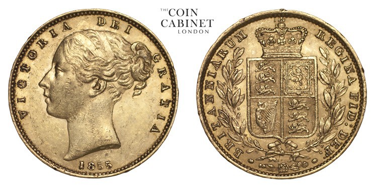GREAT BRITAIN. Victoria, 1837-1901. Gold Sovereign, 1855, London. Very fine.. 7....