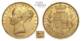 GREAT BRITAIN. Victoria, 1837-1901. Gold Sovereign, 1855, London. gVF-aEF. 7.99 g. 22.05 mm. Mintage: 8,448,482. Marsh 38, S.3852D. Last 5 repunched c...