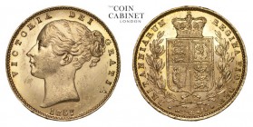 GREAT BRITAIN. Victoria, 1837-1901. Gold Sovereign, 1857, London. Good extremely fine.. 7.99 g. 22.05 mm. Mintage: 4,495,748. Marsh 40; S.3852D. Some ...