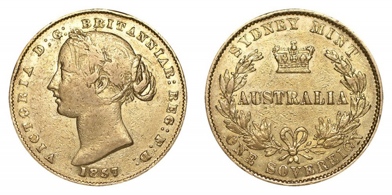 AUSTRALIA. Victoria, 1837-1901. Gold Sovereign, 1857-SY, Sydney. Fine.. 7.99 g. ...
