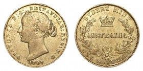 AUSTRALIA. Victoria, 1837-1901. Gold Sovereign, 1857-SY, Sydney. Fine.. 7.99 g. 22.05 mm. Mintage: 499,000. Marsh 362 (R); KM# 4. Scarce early date fr...
