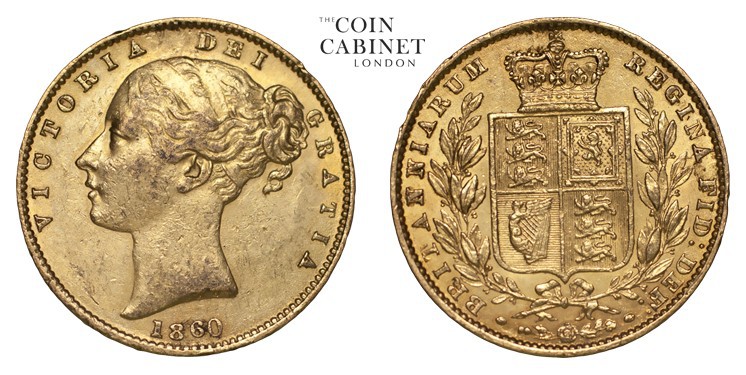 GREAT BRITAIN. Victoria, 1837-1901. Gold Sovereign, 1860, London. Very fine.. 7....