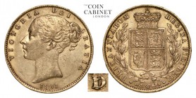 GREAT BRITAIN. Victoria, 1837-1901. Gold Sovereign, 1861, London. Good very fine.. 7.99 g. 22.05 mm. Mintage: 7,624,736. Marsh 44, S.3852D. D in DEI r...