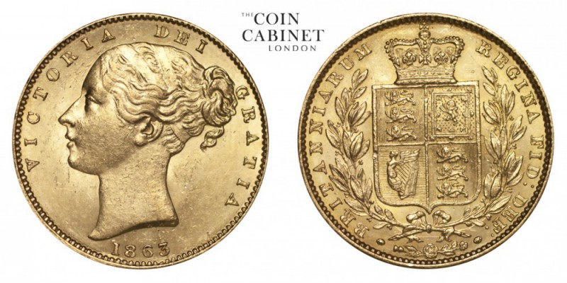 GREAT BRITAIN. Victoria, 1837-1901. Gold Sovereign, 1863, London. About uncircul...