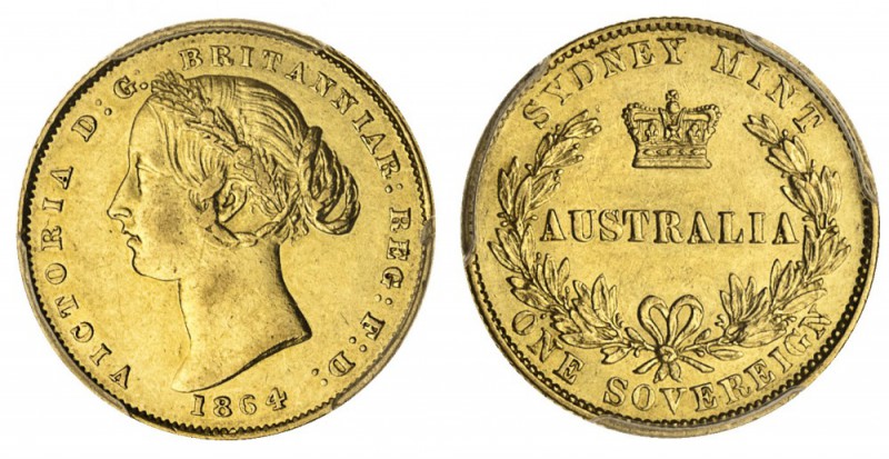 AUSTRALIA. Victoria, 1837-1901. Gold Sovereign, 1864-SY, Sydney. PCGS AU55. 8.00...
