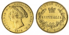AUSTRALIA. Victoria, 1837-1901. Gold Sovereign, 1864-SY, Sydney. PCGS AU55. 8.00 g. 22.05 mm. Mintage: 2,698,500. Marsh 369; KM.4; McD.111. In a prote...