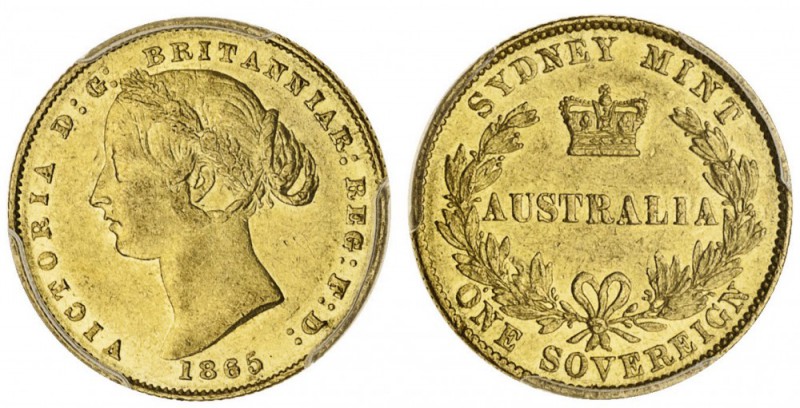 AUSTRALIA. Victoria, 1837-1901. Gold Sovereign, 1865-SY, Sydney. PCGS AU58. 8.00...