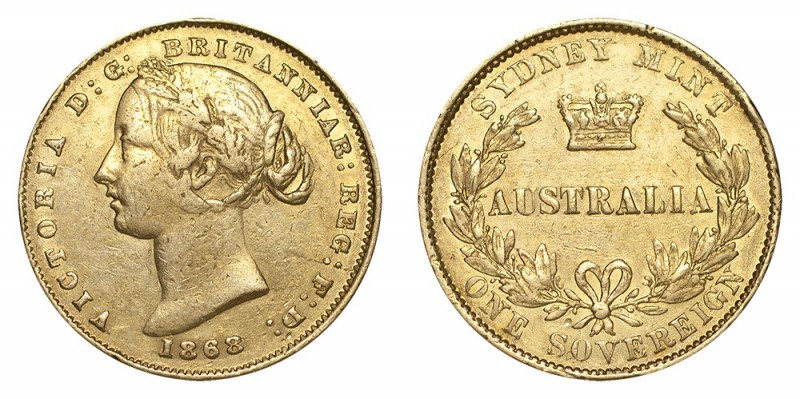 AUSTRALIA. Victoria, 1837-1901. Gold Sovereign, 1868-SY, Sydney. Very fine.. 7.9...