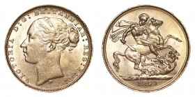 AUSTRALIA. Victoria, 1837-1901. Gold Sovereign, 1879-M, Melbourne. Extremely fine.. 7.99 g. 22.05 mm. Mintage: 2,740,594. Marsh 101; S.3857. St. Georg...