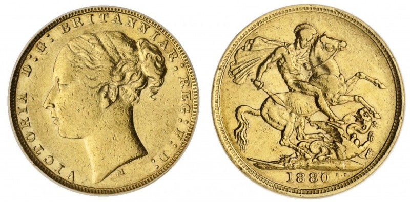 AUSTRALIA. Victoria, 1837-1901. Gold Sovereign, 1880-M, Melbourne. CGS 35. 7.99 ...