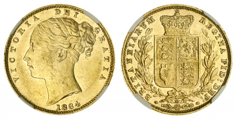 AUSTRALIA. Victoria, 1837-1901. Gold Sovereign, 1884-M, Melbourne. NGC MS61. 7.9...