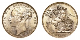 AUSTRALIA. Victoria, 1837-1901. Gold Sovereign, 1884-M, Melbourne. Bright extremely fine.. 7.99 g. 22.05 mm. Marsh 106; S.3857C. St. George reverse. W...