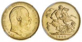 AUSTRALIA. Victoria, 1837-1901. Gold Sovereign, 1902-M, Melbourne. NGC MS63. 8.00 g. 22.05 mm. Mintage: 4,267,157. Marsh 186, S.3971. In a protective ...