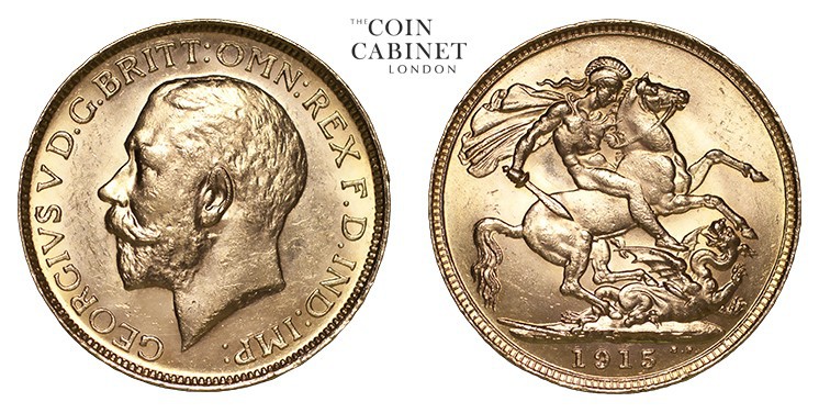 AUSTRALIA. George V, 1910-36. Gold Sovereign, 1915-S, Sydney. UNC. 7.99 g. 22.05...