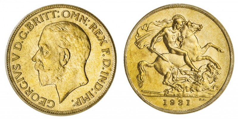 AUSTRALIA. George V, 1910-1936. Gold Sovereign, 1931-P, Perth. PCGS MS62. 8.00 g...