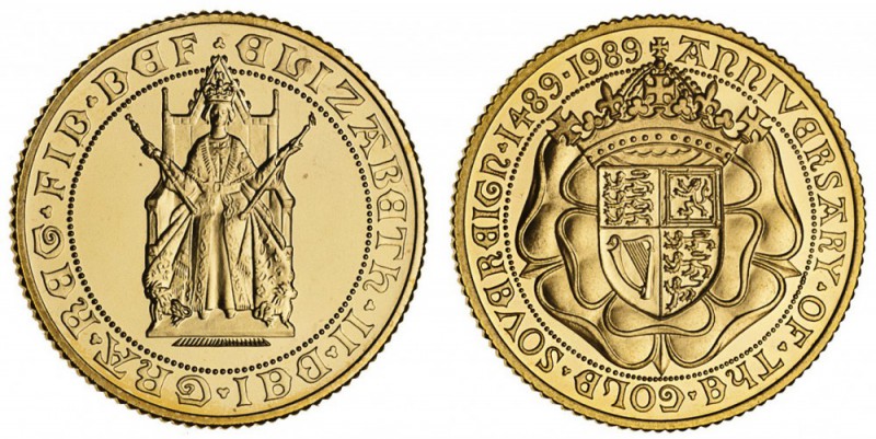 GREAT BRITAIN. Elizabeth II, 1953-. Gold Proof Sovereign, 1989, London. Fleur-de...