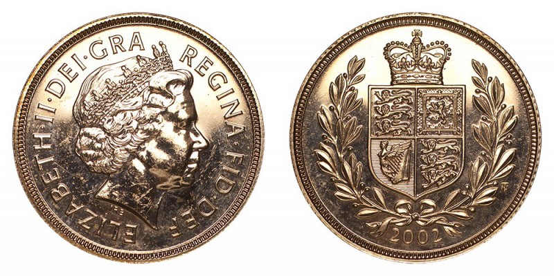 GREAT BRITAIN. Elizabeth II, 1952-. Gold Sovereign, 2002, London. Almost uncircu...