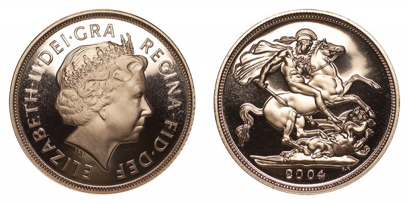 GREAT BRITAIN. Elizabeth II, 1952-. Gold Proof Sovereign, 2004, London. Fleur-de...