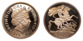 GREAT BRITAIN. Elizabeth II, 1952-. Gold Proof Sovereign, 2008, London. Fleur-de-Coin (FDC). 7.99 g. 22.05 mm. Mintage: 12,500. S-4430. In box of issu...